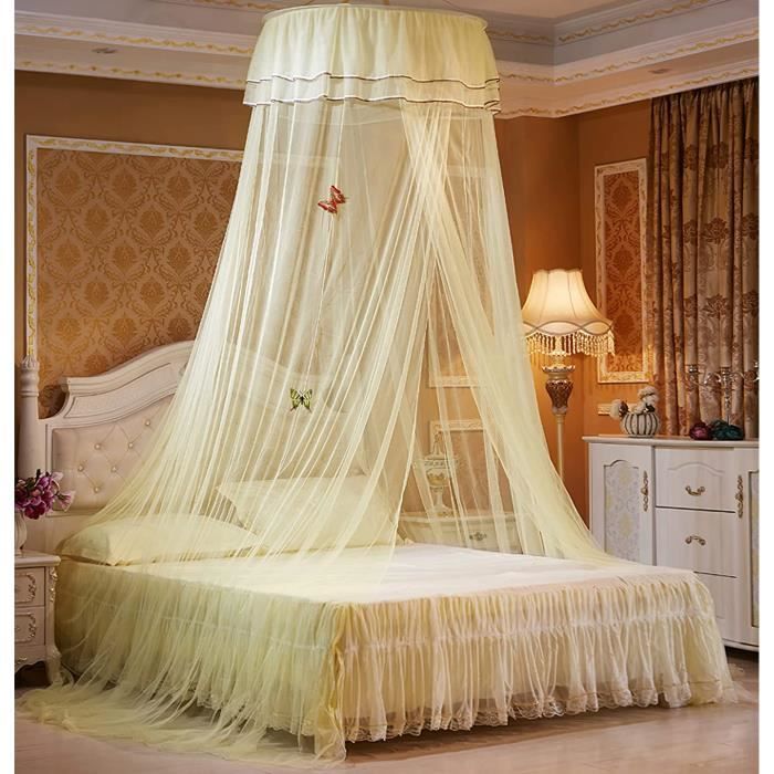 Moustiquaire Romantique à Baldaquin Sans Cadre – Dentelle, 4 Coins Carrés, Taille Queen (150x200 Cm) | Protection Insectes, Décoration Chambre - 4