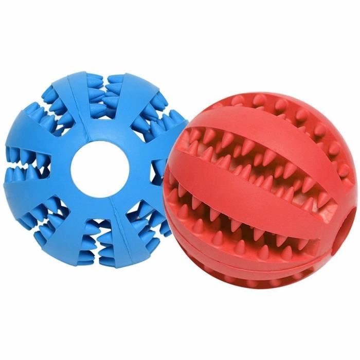 Meilleurs prix pour 2 Balles Chien Jouet Boules Caoutchouc Animaux Chien Chat Chiot Mâcher balle pour entraînement chercher Leçon 7cm Bleu+Rouge