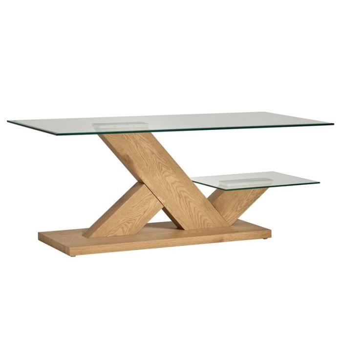 Table Basse Plateau Verre Et Pieds Bois Silves L 110 X L 60 X