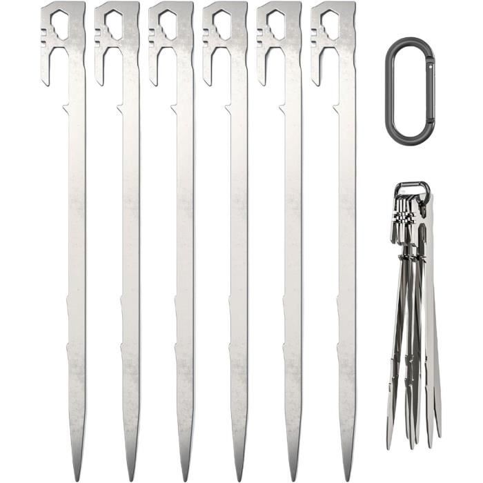Lot De 6 Piquets à Vis Camping + 6 Tendeurs à Cliquet, 20 Cm, Corde 4 M, Acier Carbone, Pour Tente, Auvent, Voile D'ombrage