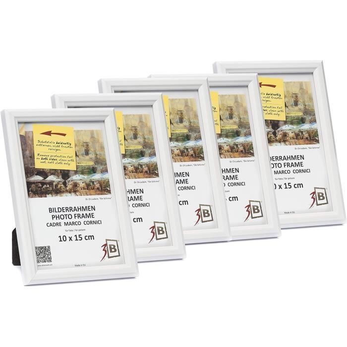 Lot De 3 Cadres Photo Bois Blanc Argenté - Format 10x15 Cm - Occasion