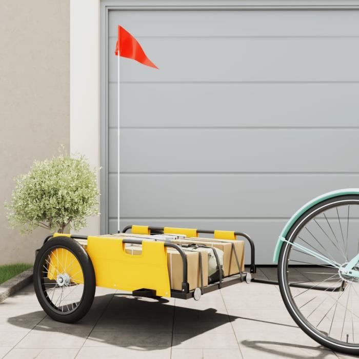 Remorque de vélo jaune tissu oxford et fer-7867945827344