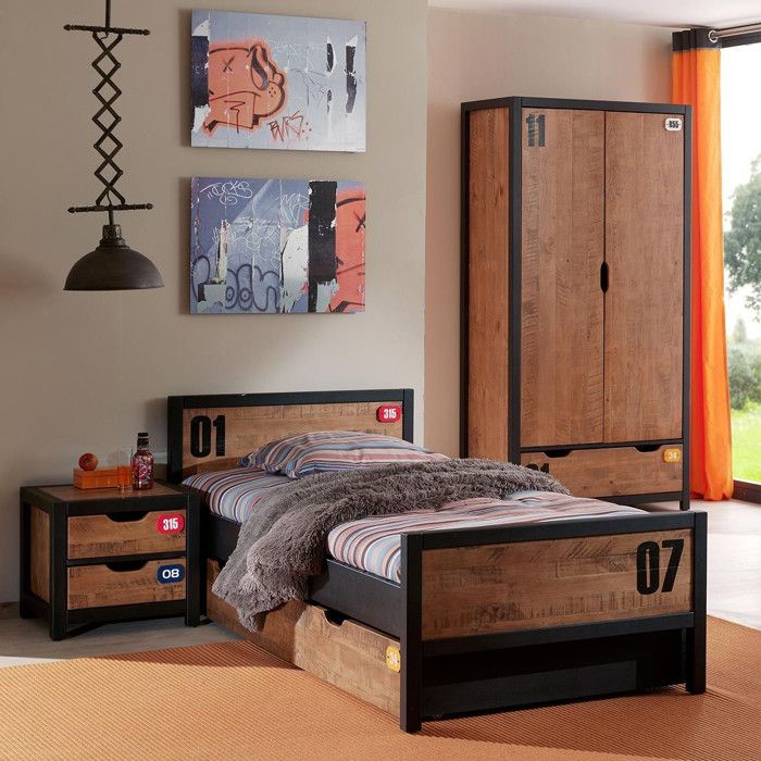 Lot Chambre à Coucher IKEA : Lit + Matelas + Commode + Table De Chevet - Marron - Occasion