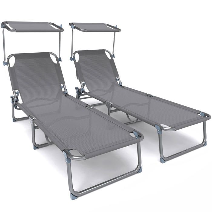 VOUNOT® Transat pare soleil Textilene et range magazine Lot de 2 pcs Gris