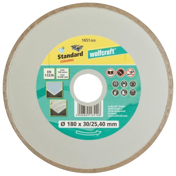 Wolfcraft Disque Ceramique A Tronconner O 180mm Alesage 30mm Avec