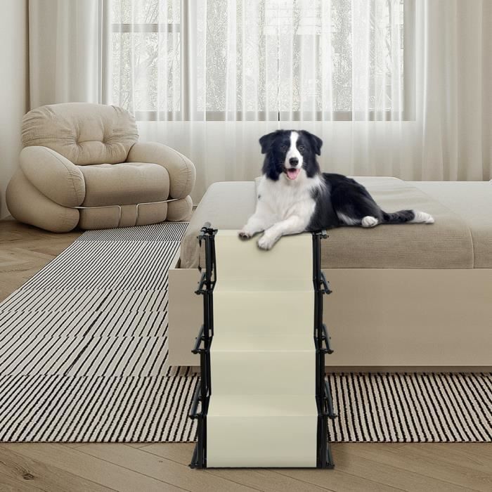 Comparer les prix de Escalier pour Chien - XJING - Pliable - INOX + Tissu Oxford - 139x76x45 cm - Beige