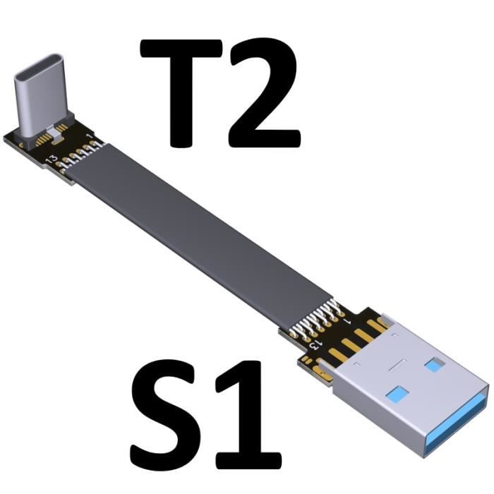 Adaptateur USB-C Vers USB-A Coudé à 90° Gauche - Transfert Données Et Alimentation 10 Gbit/s - Plat Et Compact