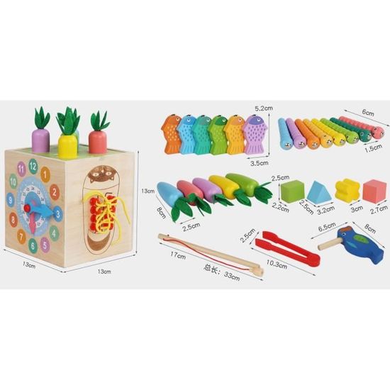 Jouet Montessori Achiyway 8 En 1 Bois - Jeu De Pêche, Animaux, Légumes, Pour Enfants 1-3 Ans