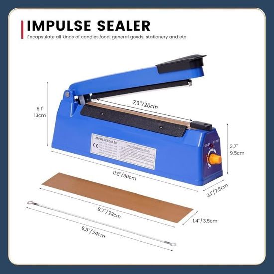 Impulse Machine à Sceller Sacs Plastiques - Chauffant 200 mm - Bleu - Prix  pas cher