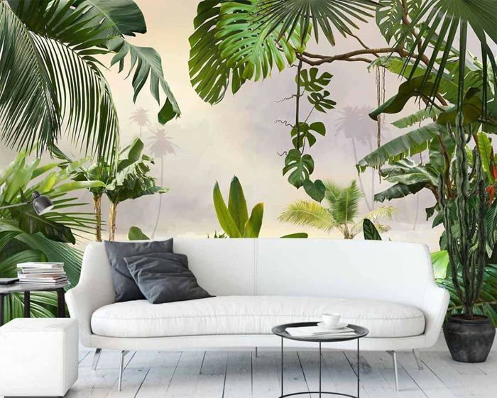 Papier Peint Panoramique Feuille De La Jungle Fleur Papier Peint 3D ...