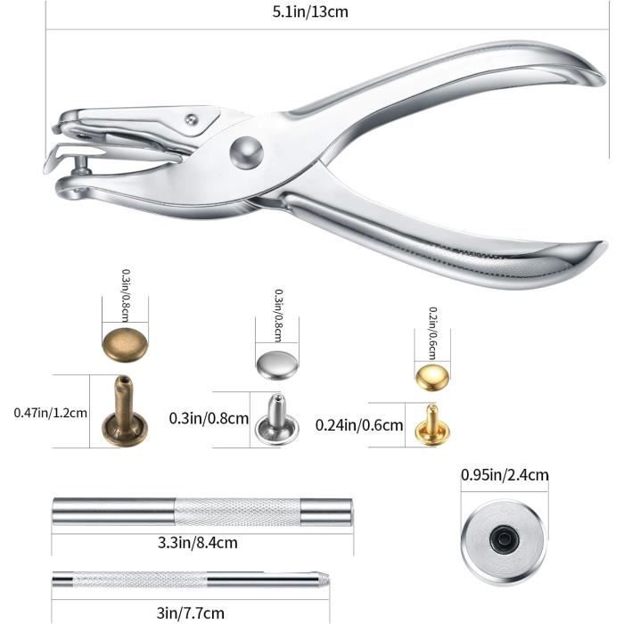 Kit De 100 Rivets à Double Capuchon 8mm En Laiton + Outils - Pour Cuir, Sacs, Réparation Et Décoration