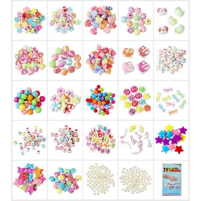 Funtopia 790+pcs Perles Pour Bracelet, 32 Types Perles Enfant Kit De Fabrication De Bracelets Pour Filles, Bijoux Jouet Enfants Pour Filles De 5 à 12 Ans