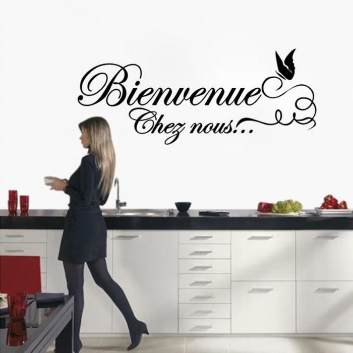Autocollant Mural Citation Cuisine - Vinyle Amovible Grand Format 'Bienvenue', Neuf