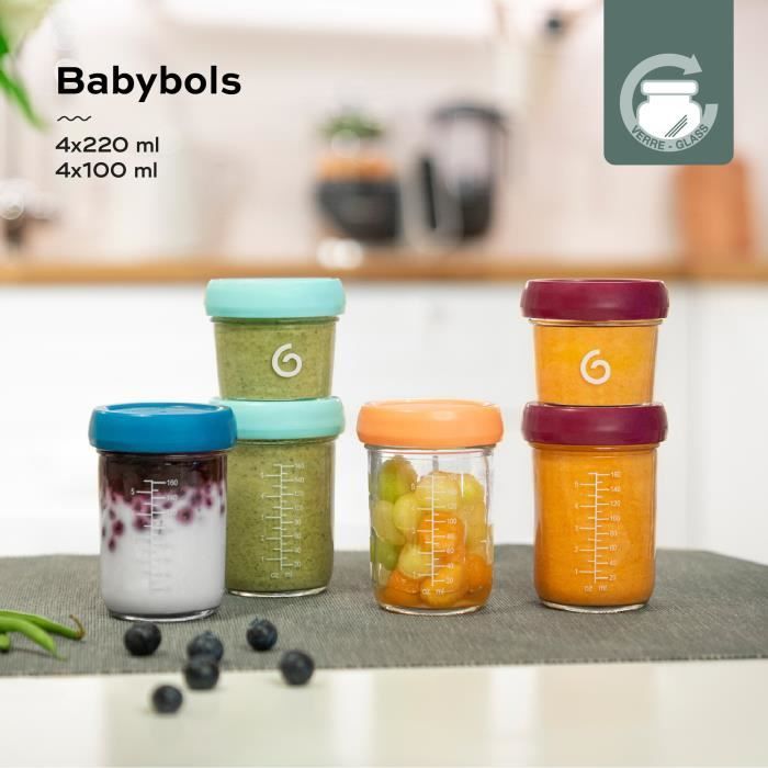 Babymoov Babybols en verre - Multiset - Pots de conservation hermétiques  4x100 ml + 4x220 ml - Cdiscount Puériculture & Eveil bébé