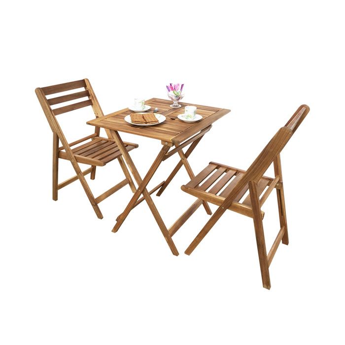 Aktive 61120 – Ensemble Table + 2 Chaises Pliantes Jardin Terrasse Balcon – Textilène Anthracite Imperméable – Idéal Petit Espace