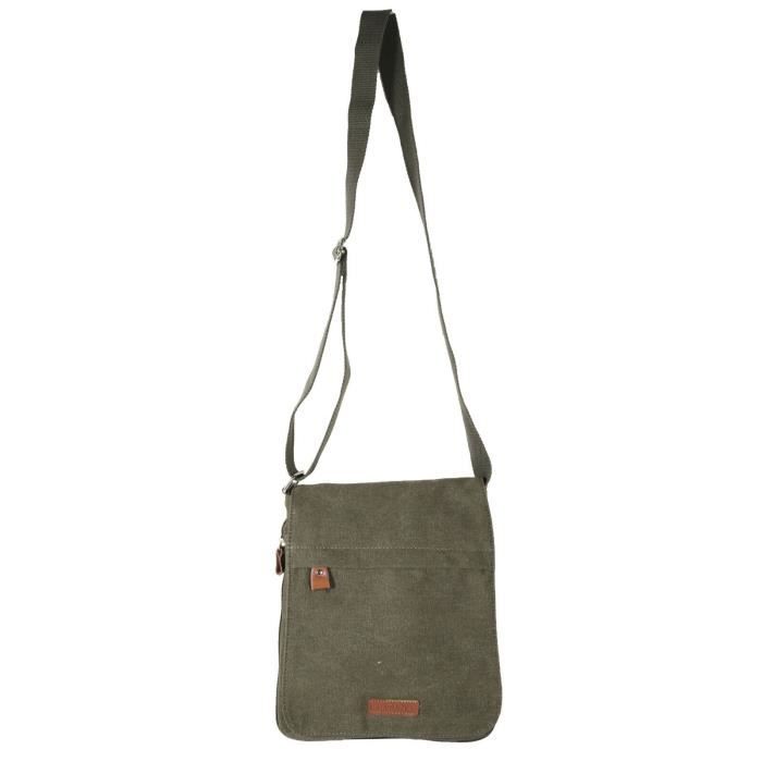 Sac Bandoulière KTANA - Toile Garni Cuir - Unisexe - 6 Couleurs - Multiple Poches