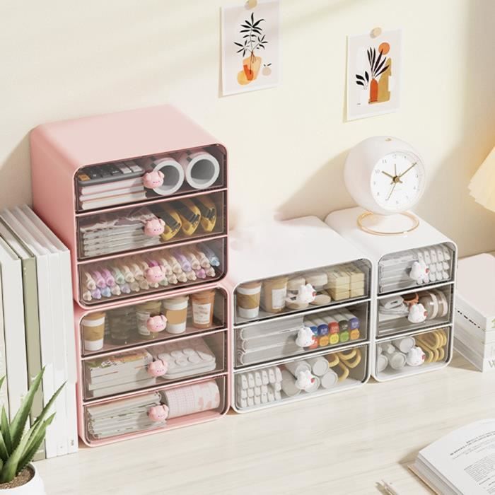 Organisateur De Courtoisie 3 Tiroirs Dalanpa - Rangement Compact Rose - Idéal Bureau Et Coiffeuse