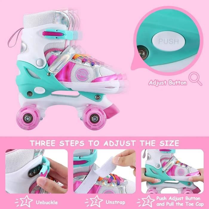Kids Globe Street Rider Rollers En Ligne Rose/Blanc Réglables Taille 31-34 - Cadre Aluminium ABEC7