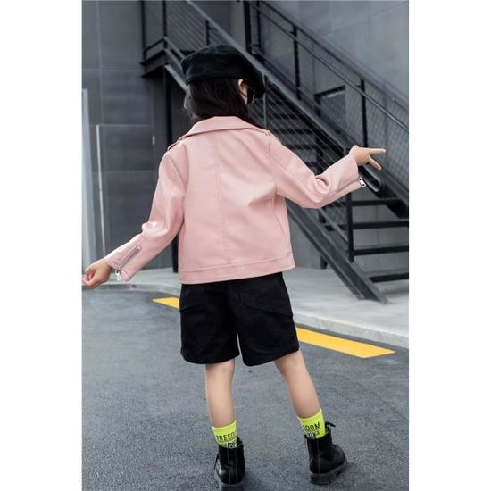 Blouson Enfant Fille en Similicuir INSFITY Col revers Motard