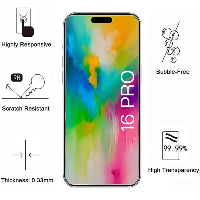 RKINC Verre Trempé Pour IPhone 16 6.1-Inch Avec Caméra Protecteur [Lot De 3 3] Film Protection écran, Dureté 9H 0,33 Mm HD Glass [Garantie à