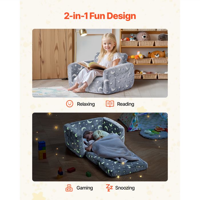 Canapé Pliable Dessin Animé Canapé Convertible Enfant 2 En 1 - Chaise Longue Design Chien Gris Meuble Pliable Enfant