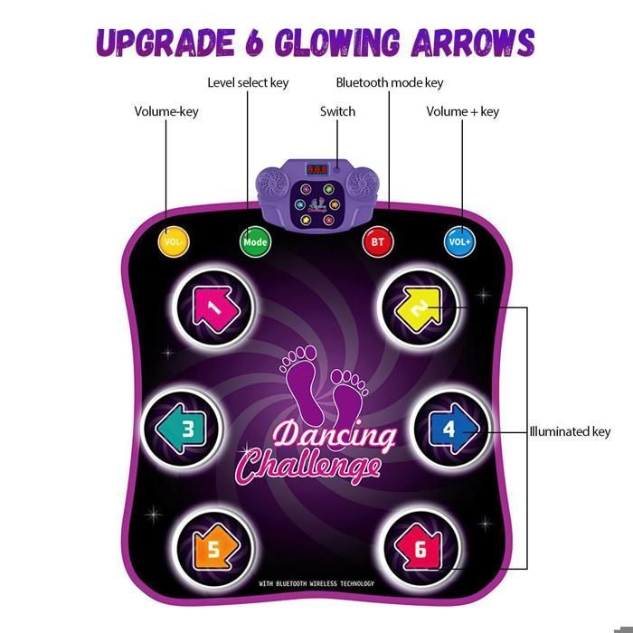 Double Tapis De Danse Électronique Enfant – 100 Musiques + 65 Jeux, Contrôleur Sans Fil, Antidérapant, Pliable, 165x93 Cm