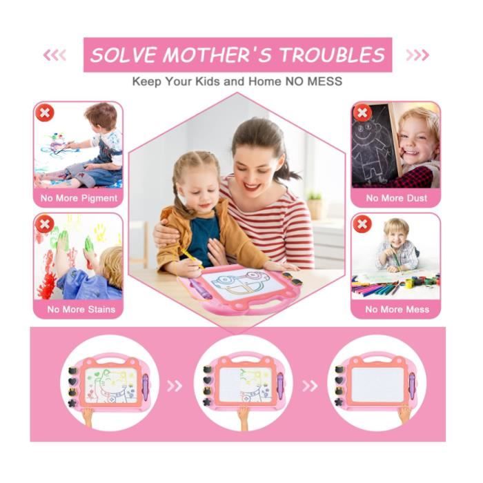 Ardoise Magique SGILE 42x33cm - Tableau Dessin Effaçable Pour Enfant - Avec Stylo Et Tampons Magnétiques - Bleu
