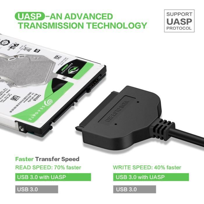 Câble Adaptateur USB 3.0 Vers SATA 22 Broches - Pour Disque Dur/SSD 2,5" - Vitesse 5 Gbps, 10 Cm - 5