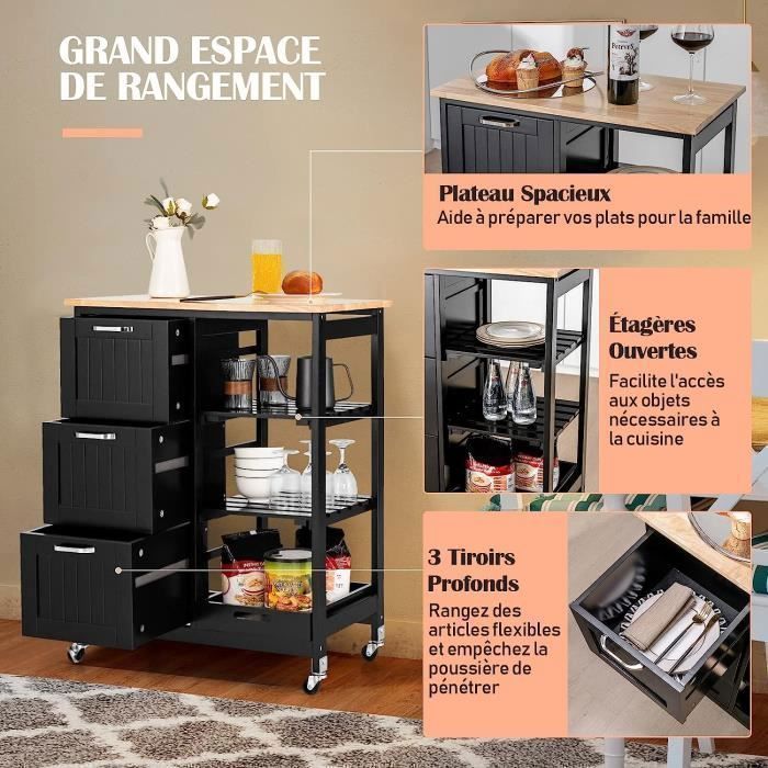 GOPLUS Desserte de Cuisine à Roulettes Plateau Pliable-1 Armoire à 3