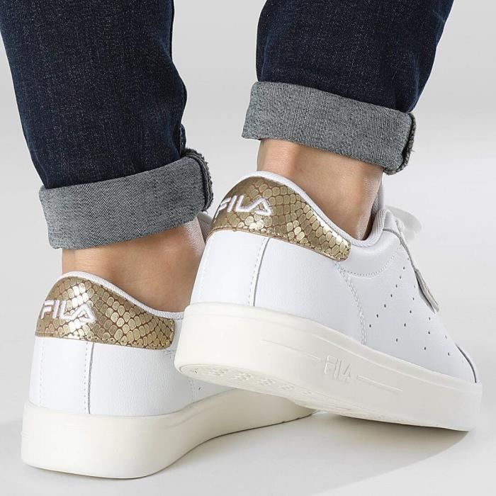 Baskets femme FILA Lusso Blanc Cuir Semelle cupsole polyvalente White gold Cdiscount Chaussures
