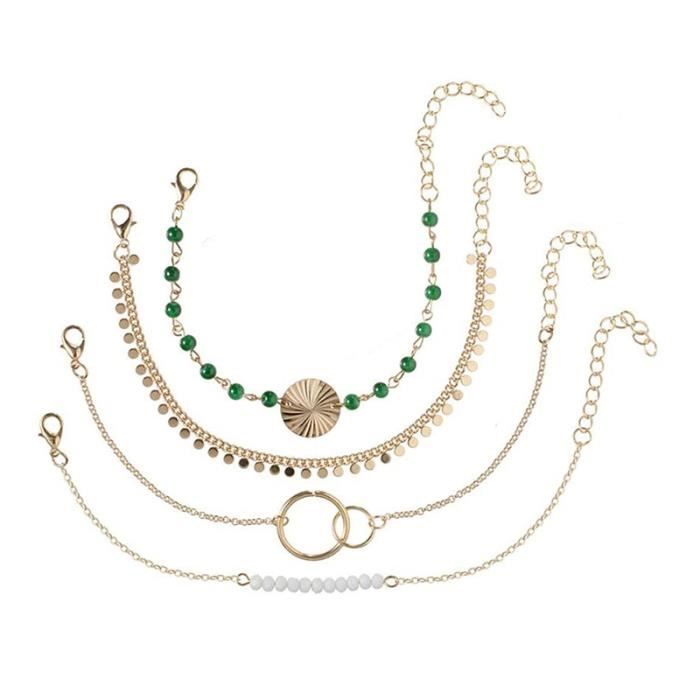 Accessoire Plage Mariage Bracelet Cheville Bohème Vakkery - Perles Dorées Et Marguerite - Longueur 22cm - Cadeau Femme/fille - Style été Bijou Pied été Perles Dorées