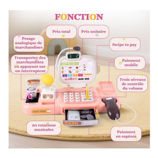 46PCS Caisse Enregistreuse Jouet pour Enfants avec Calculatrice