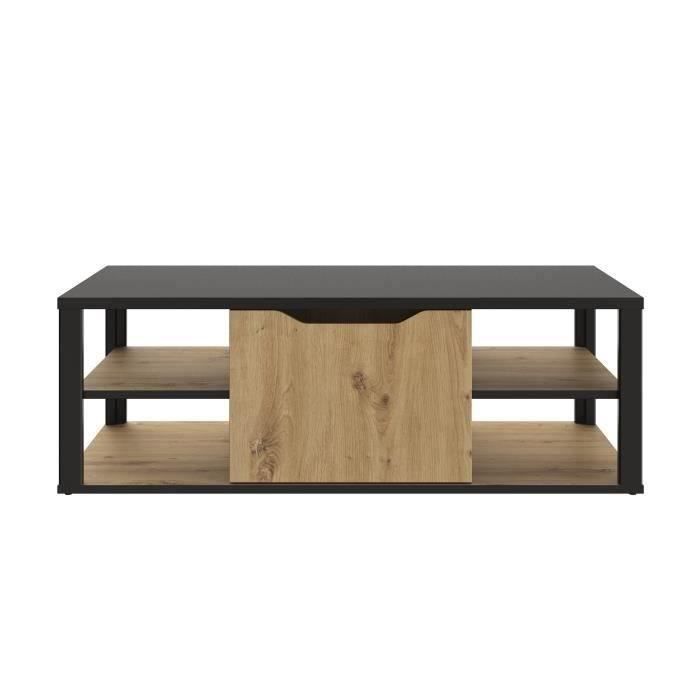 Table Basse Borneo Plateau Ardoise Noire & Chêne Craft - Design Moderne Et Robuste - Diamètre 90 Cm