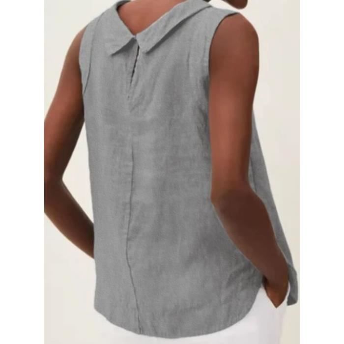 Chemisier Femme Été Chic En Coton Lin - Blouse Élégante Manches Courtes, Col Revers Plissé, Haut Décontracté Couleur Unie