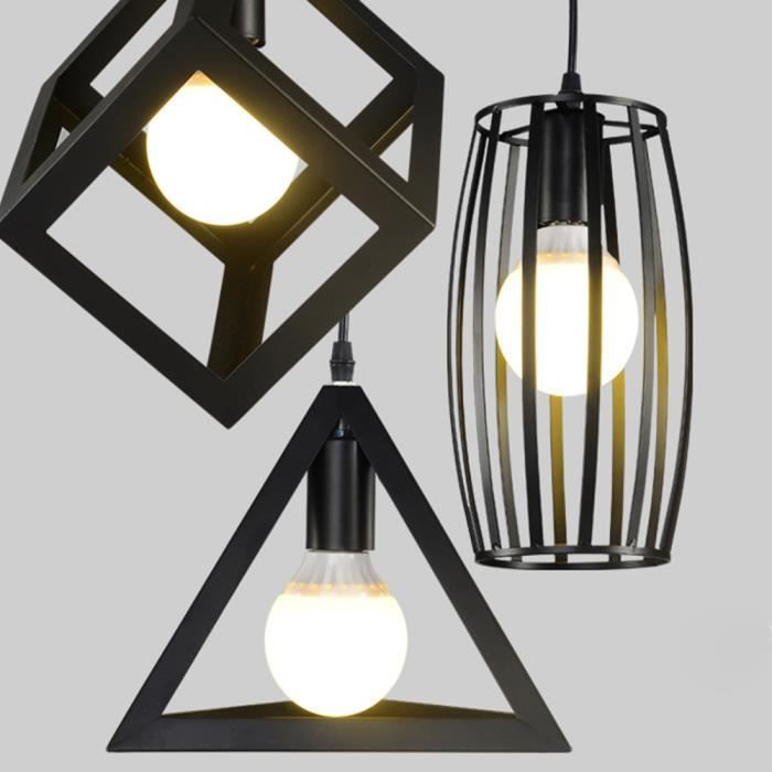 Suspension Luminaire Triangle Bois 30cm - Lustre Vintage Corde Ajustable Salle à Manger