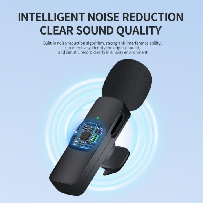 Microphone Lavalier sans fil avec suppression du bruit, audio HD, vidéo,  statique, PC, iPhone, iPad, Android