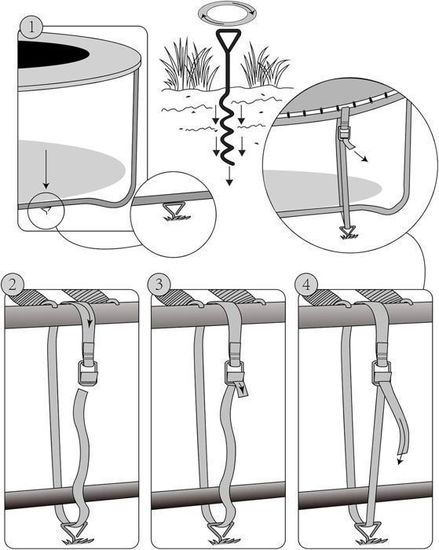 Kit 4 Piquets D'Ancrage Sol 20 Cm Acier Carbone – Vis Inoxydables Lumineuses Pour Trampoline, Tente