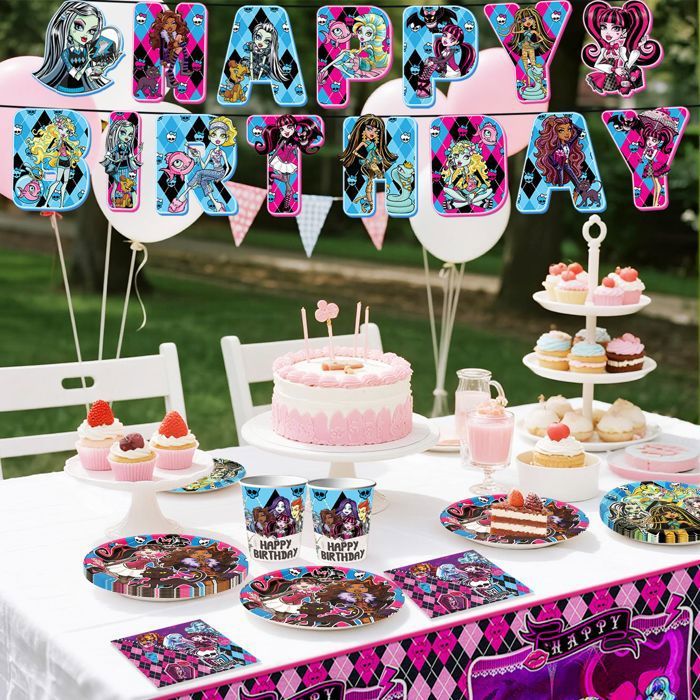 Vaisselle Anniversaire Enfants Motif Monstres - Assiettes Tasses Nappes Serviettes - Set 41 Pièces