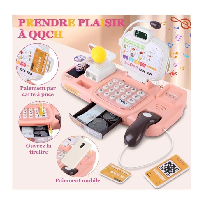 Charmofun – Caisse Enregistreuse Jouet Avec Scanner, Microphone, Balance – 75 Accessoires – Calculatrice Réelle – Dès 3 Ans