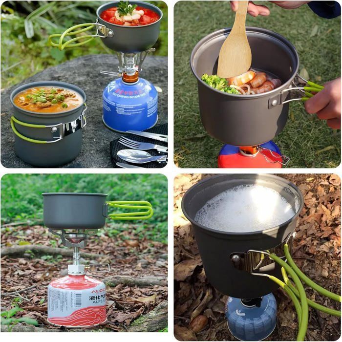 Dinohhi Kit de batterie de cuisine de camping Ensemble de casseroles de