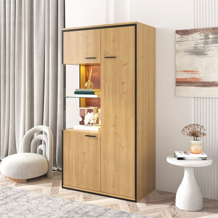 Vitrine Moderne En Bois Avec éclairage LED - 150x78x40 - Porte Vitrée