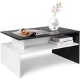Table Basse de Salon Design Table de Salon en Bois Moderne avec Rangement 90x50x43CM (Noir et Blanche)-0