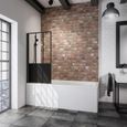 Pare baignoire, 70 x 130 cm, 1 volet pivotant, verre décor Atelier, style verrière industrielle, profilé noir, Schulte-0