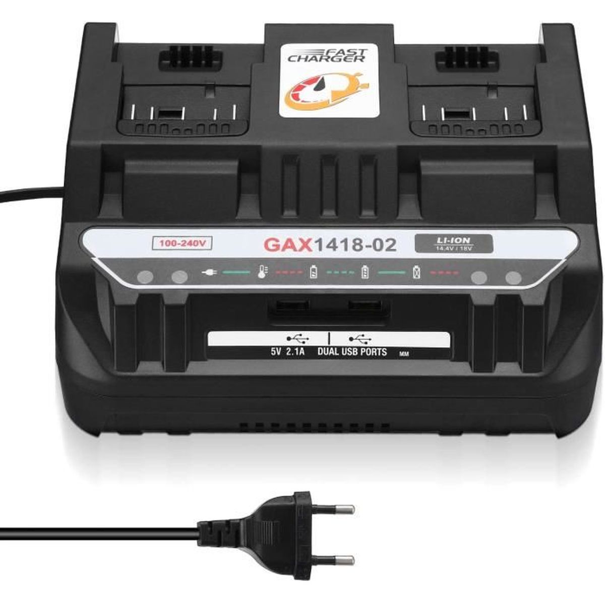 Powerextra Double chargeur de rechange compatible avec les batteries Bosch 14,4 V et 18 V Li Professional System . une prise de charge pour batterie 14,4 V et 18 V, double port USB