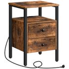 HOOBRO Table de Chevet, Table Basse avec Prise et Port USB, Table d’Appoint avec Tiroirs et Étagères de Rangement, Chambre à