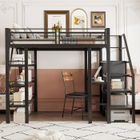 SEYAKANY Lit mezzanine 2 places 140*200cm, étagère de rangement à trois niveaux, bureau, armoire, conception de clôture haute,lit en