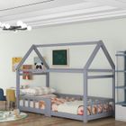 EKASN Lit cabane enfant Bois pin massif GRIS avec Sommier et barrière - 90 x 200 cm