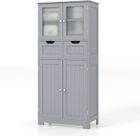 COSTWAY Colonne Salle de Bain Armoire Haute avec 4 Portes 2 Tiroirs, Étagères Réglables pour Salon, Cuisine, 60 x 30 x 128 cm, Gris