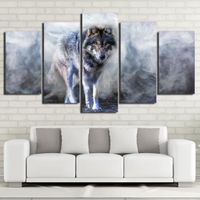 DFG-1 Peinture de loup Howling, toile modulaire, 5 panneaux, affiches d'animaux et tableau mural imprimé pour salon (Sans cadre)