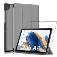 ebestStar ® pour Samsung Galaxy Tab A8 10.5 (2021) SM-X200 X205 - Housse PU SmartCase + Film protection écran en VERRE Trempé, Gris